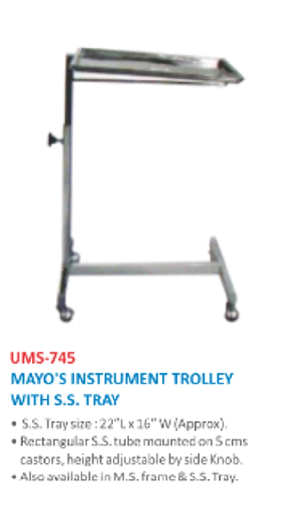 Unisearch Medicare Mayo's Instrument Trolley with S.S Top